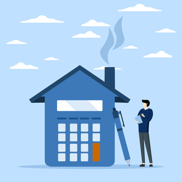 illustration of house and pen with man writing contract