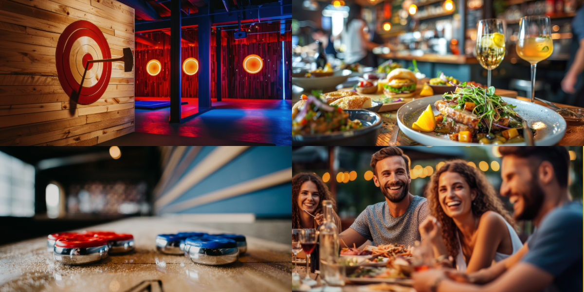 collage of darts and food images